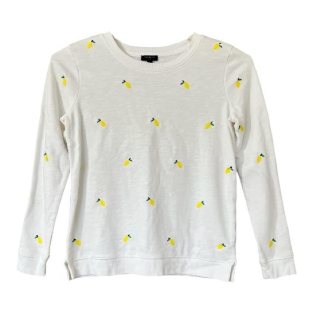 TALBOTS - White Crewneck Women’s Sweatshirt with Embroidered Lemons - NWOT